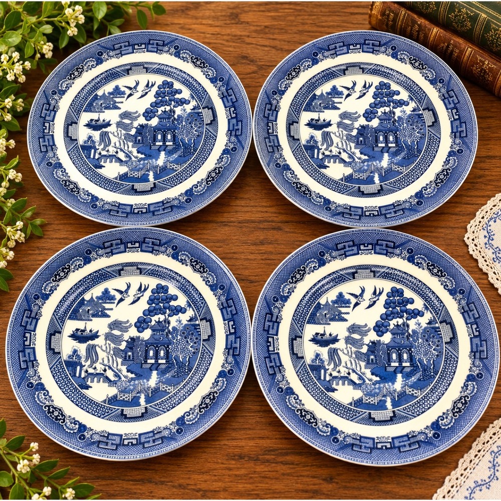 Blue Willow Dinner Plates Johnson Brothers England Blue White Chinoiserie 2pc